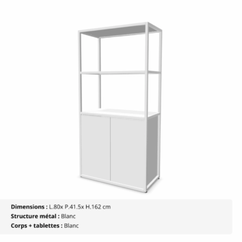 Bibliothèque L.80 x H.162 cm - 2 portes - Gamme Nexa - Blanc