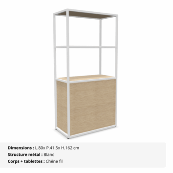 Bibliothèque L.80 x H.162 cm - 2 portes - Gamme Nexa - Chêne fil