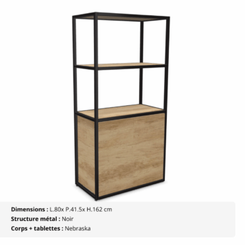 Bibliothèque L.80 x H.162 cm - 2 portes - Gamme Nexa - Nebraska