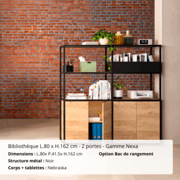 Bibliothèque L.80 x H.162 cm - 2 portes - Gamme Nexa - ambiance 1