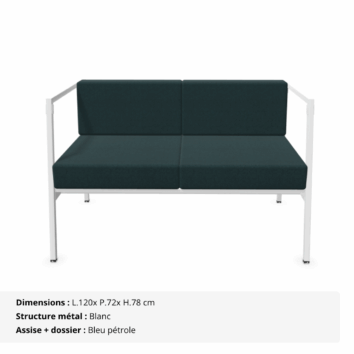 Canapé d'accueil 2 places L.120 cm - Gamme Eclipse - Bleu pétrole