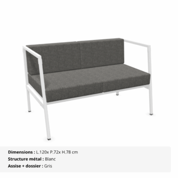 Canapé d'accueil 2 places L.120 cm - Gamme Eclipse - Gris