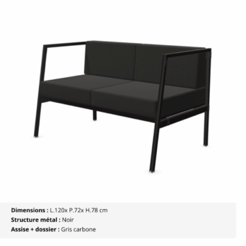 Canapé d'accueil 2 places L.120 cm - Gamme Eclipse - gris carbone