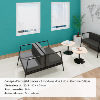 Canapé d'accueil 4 places - 2 modules dos à dos - Gamme Eclipse - Ambiance 1