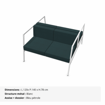 Canapé d'accueil 4 places - 2 modules dos à dos - Gamme Eclipse Bleu pétrole