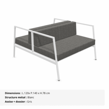 Canapé d'accueil 4 places - 2 modules dos à dos - Gamme Eclipse - gris