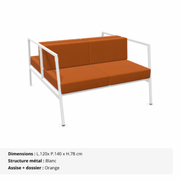 Canapé d'accueil 4 places - 2 modules dos à dos - Gamme Eclipse - orange