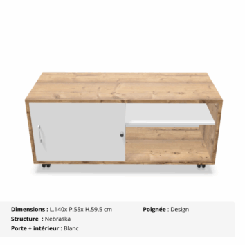 Console B-Box - 1 porte coulissante - Gamme Luna - timber et blanc