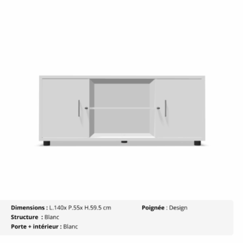 Console B-Box – 2 portes coulissantes + 2 tiroirs – Gamme Luna - Blanc