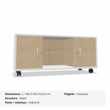 Console B-Box – 2 portes coulissantes + 2 tiroirs – Gamme Luna - Blanc et chêne fil