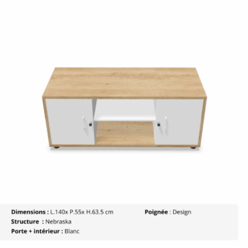 Console B-Box – 2 portes coulissantes + 2 tiroirs – Gamme Luna - Nebraska et blanc