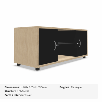 Console B-Box – 2 portes coulissantes + 2 tiroirs – Gamme Luna - chêne fil et noir