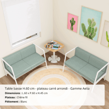 Table accueil H.60 cm - plateau carré arrondi - Gamme Aelia - ambiance