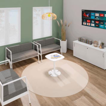 Table accueil H.60 cm - plateau carré arrondi - Gamme Aelia - ambiance simple