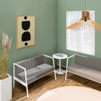 Table accueil H.60 cm - plateau rond Ø 60 cm - Gamme Aelia - ambiance simple