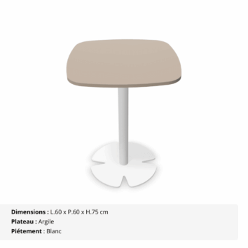 Table basse H.75 cm - plateau carré arrondi - Gamme Aelia - Argile