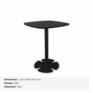 Table basse H.75 cm - plateau carré arrondi - Gamme Aelia - Noir