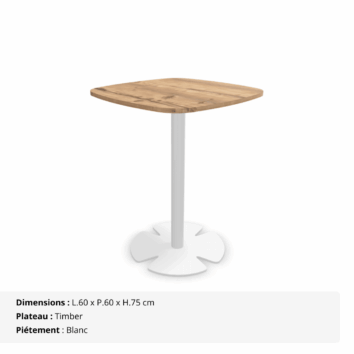 Table basse H.75 cm - plateau carré arrondi - Gamme Aelia - Timber