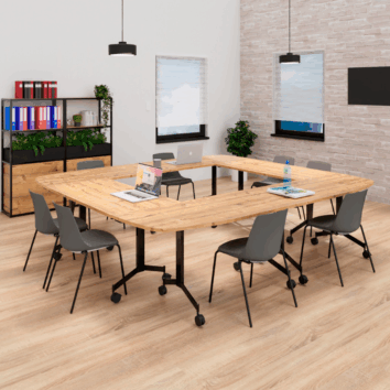 Table de réunion carrée L. 300 x P. 280 cm - 10/12 personnes - composée de 6 tables abattantes - Gamme Alba