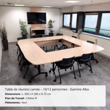 Table de réunion carrée - 10_12 personnes – composée de 6 tables abattantes - Gamme Alba - Ambiance