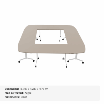 Table de réunion carrée - 10_12 personnes – composée de 6 tables abattantes - Gamme Alba - Argile