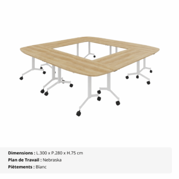 Table de réunion carrée - 10_12 personnes – composée de 6 tables abattantes - Gamme Alba - Nebraska