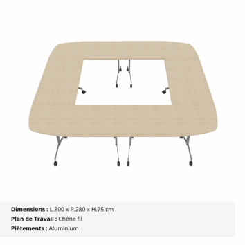 Table de réunion carrée - 10_12 personnes – composée de 6 tables abattantes - Gamme Alba - chêne fil