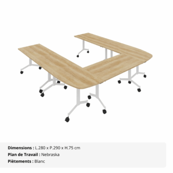Table de réunion en U – 8_10 personnes – composée de 5 tables abattantes - Gamme Alba - Nebraska