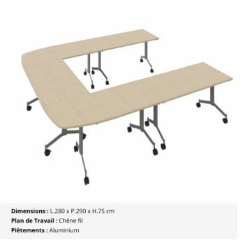 Table de réunion en U – 8_10 personnes – composée de 5 tables abattantes - Gamme Alba - chêne fil