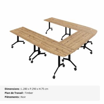 Table de réunion en U – 8_10 personnes – composée de 5 tables abattantes - Gamme Alba - timber