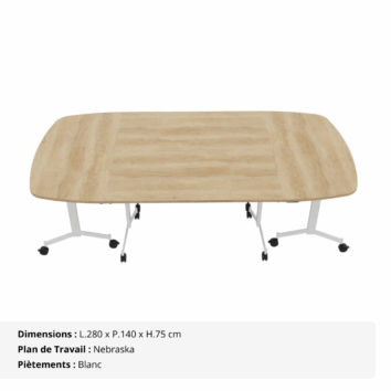 Table de réunion ovale – 8_10 personnes – composée de 4 tables abattantes - Gamme Alba - Nebraska