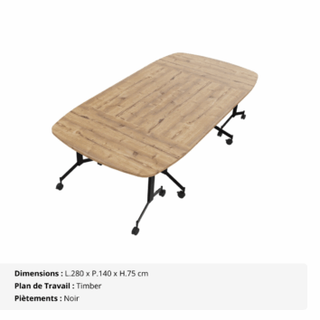 Table de réunion ovale – 8_10 personnes – composée de 4 tables abattantes - Gamme Alba - Timber