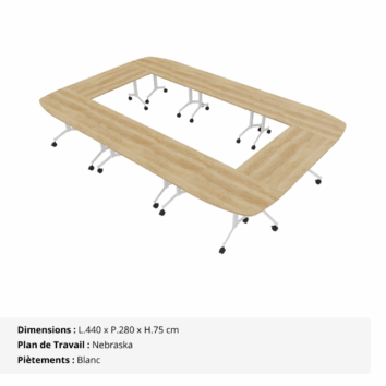 Table de réunion rectangle – 14_16 personnes – composée de 8 tables abattantes - Gamme Alba - Nebraska