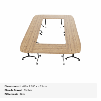 Table de réunion rectangle – 14_16 personnes – composée de 8 tables abattantes - Gamme Alba - Timber