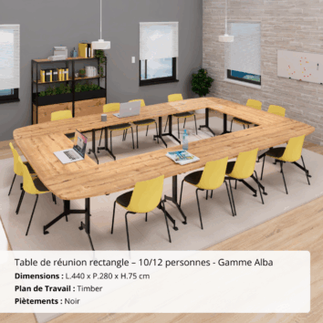 Table de réunion rectangle – 14_16 personnes – composée de 8 tables abattantes - Gamme Alba - ambiance