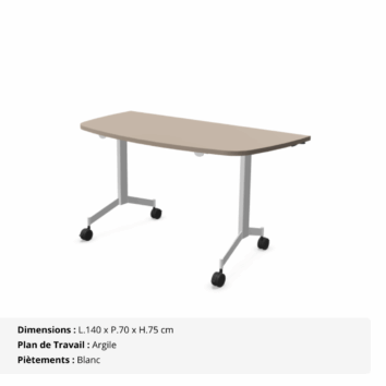 Table demi-lune abattante sur roulettes P.70 cm - Gamme Alba - Argile