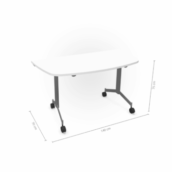 Table demi-lune abattante sur roulettes P.70 cm - Gamme Alba - Blanc - dimensions