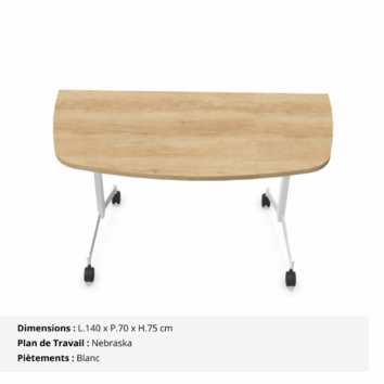 Table demi-lune abattante sur roulettes P.70 cm - Gamme Alba - Nebraska