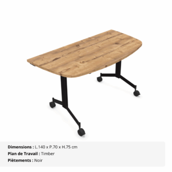 Table demi-lune abattante sur roulettes P.70 cm - Gamme Alba - Timber