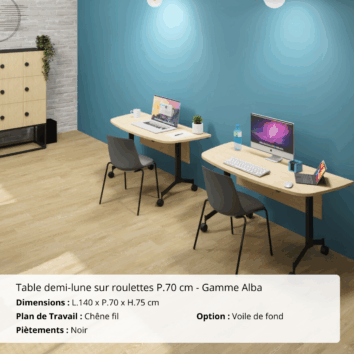 Table demi-lune abattante sur roulettes P.70 cm - Gamme Alba - ambiance