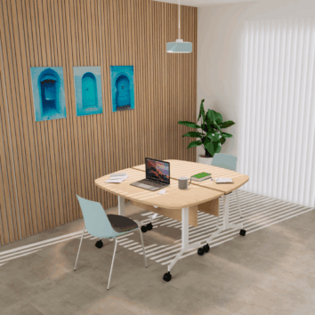 Table demi-lune abattante sur roulettes P.70 cm - Gamme Alba - ambiance simple