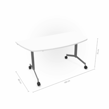 Table demi-lune abattante sur roulettes P.80 cm - Gamme Alba - Blanc - dimensions