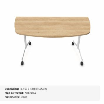 Table demi-lune abattante sur roulettes P.80 cm - Gamme Alba - Nebraska
