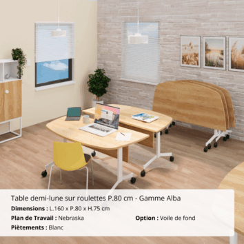 Table demi-lune abattante sur roulettes P.80 cm - Gamme Alba - Nebraska - ambiance