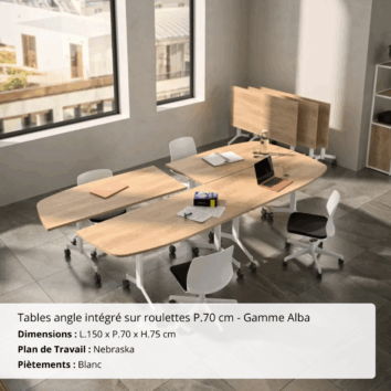 Tables angle intégré abattantes sur roulettes P.70 cm - Gamme Alba - ambiance