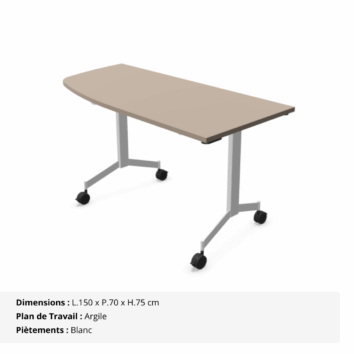 Tables angle intégré abattantes sur roulettes P.70cm - Gamme Alba - Argile
