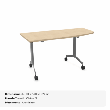 Tables angle intégré abattantes sur roulettes P.70cm - Gamme Alba - Chêne fil