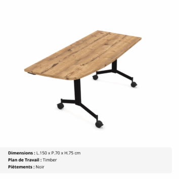 Tables angle intégré abattantes sur roulettes P.70cm - Gamme Alba - Timber