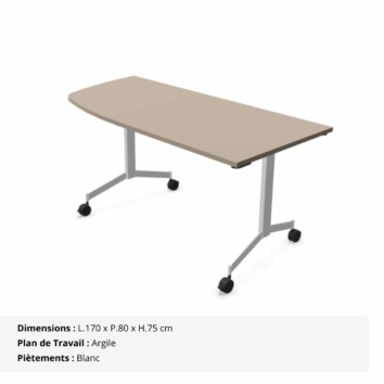 Tables angle intégré abattantes sur roulettes P.80 cm - Gamme Alba - Argile