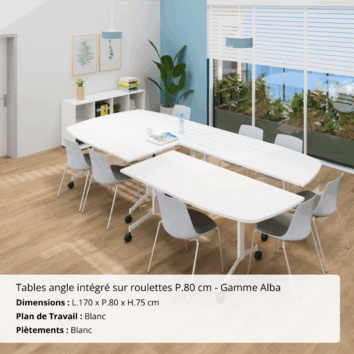 Tables angle intégré abattantes sur roulettes P.80 cm - Gamme Alba - ambiance